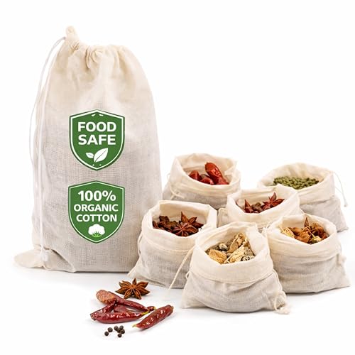 Organic Cotton Spice Bags with Drawstring – 30 Pcs Reusable 3x4 Tea Bags, Muslin bags for Cooking, Soup bag, Herbs & Loose Leaf Tea – Cheesecloth Straining Pouch - size: Spice Bag (30 Pack)