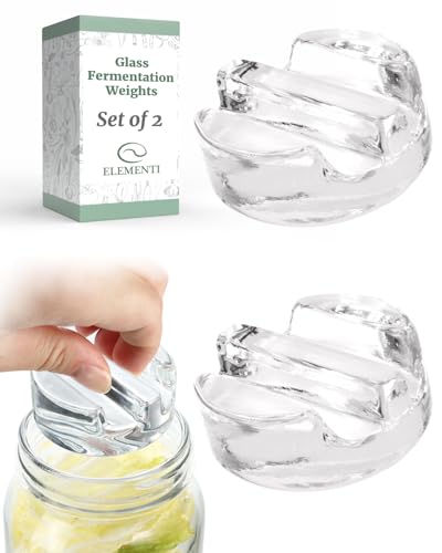 Elementi Fermentation Weight Set of 2 - Easy to Use Glass Fermenting Weights, Perfect Fit for Wide Mouth Mason Jars, Highly Durable Soda-Lime Glass Fermentation Kit for Sauerkraut, Kimchi & More - style: Set of 2 Weights
