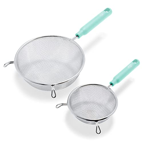 GreenLife Cooking Tools and Utensils, 2 Piece Extra Fine Stainless Steel Mesh Strainer Kitchen Set, Stay Cool Handles, Dishwasher Safe, BPA-Free, Turquoise - color: Turquoise, size: 2 Piece Stainless Steel Mesh Strainer Set