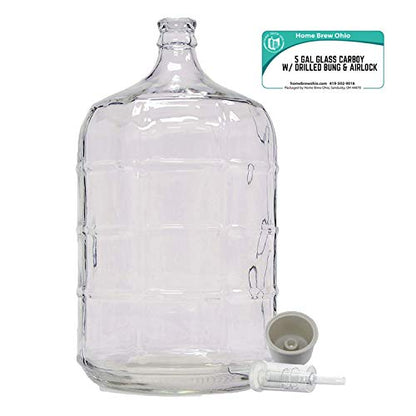 Home Brew Ohio 5 Gallon Glass Carboy with Drilled Bung and Three-Piece Airlock