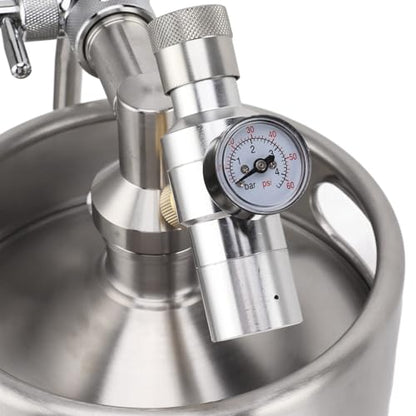 Portable Beer Growler, 5L Stainless Steel Mini Keg with Dispense Tap and Pressure Regulator for Homebrew Craft Beer, Draft Dispenser System for Home