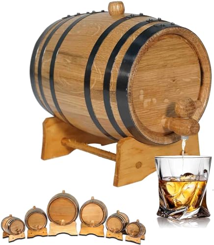 1 Liter Oak Aging Barrel with Wood Stand, Bung & Spigot - Mini Whiskey Barrels for The Home Alcohol Distiller, Moonshiner & Winemaker - Age Cocktails, Bourbon, Whisky, Tequila, Rum, Mead Wine (1L) - size: 1 Liter