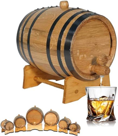 1 Liter Oak Aging Barrel with Wood Stand, Bung & Spigot - Mini Whiskey Barrels for The Home Alcohol Distiller, Moonshiner & Winemaker - Age Cocktails, Bourbon, Whisky, Tequila, Rum, Mead Wine (1L) - size: 1 Liter