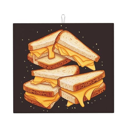 Cheese Sandwiches Dish Drying Mat for Kitchen Counter Absorbent Microfiber Dish Drying Pad 18x16 Inch Large Dishes Drainer Mats for Kitchen Countertops Sinks Draining Racks