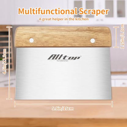 ALLTOP Dough Cutter – Premium Stainless Steel Food Scraper for Bread and Pastry – Bench Scraper with Ergonomic Wooden Handle – Multipurpose Kitchen Tool
