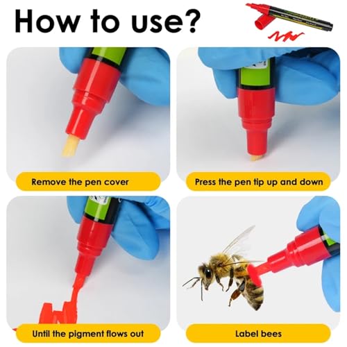 Queen Bee Marker Bottle 2pcs 8 Colors Beekeeping Marker Pen with Bottle Bee Queen Catcher Not Fade Identification Marking Tool Beekeeper Equipment(Pink) - color: Pink