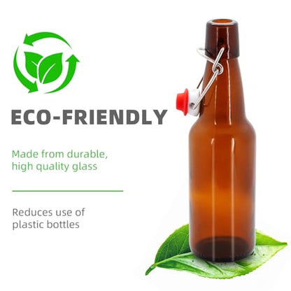 1Pc Amber Swing Top Brewing Bottles with Leak Proof Easy Caps, Glass Beer Bottle Flip Top Bottles For Kombucha, Kefir, Vanilla Extract, Beer (12oz Long Neck)