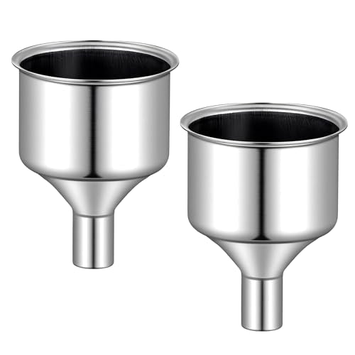 2 Pcs Stainless Steel Flasks Funnels 3/8" Small Kitchen Funnel Set Spout for Flasks Oil Bottle Liquid Perfume Bottle Coffee Beans
