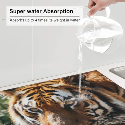 Wild Animal Tiger Dish Drying Mat for Kitchen Counter, Absorbent Microfiber Drainer Mats, Non-slip Kitchen Draining Mat for Coffee Machine Dish Rack Pad 18"x16" Dish Drainer Pad - color: Wild Animal Tiger