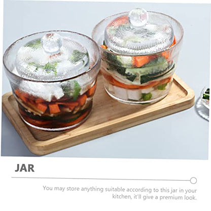 Healifty Japanese Style Round Glass Pickle Jar with Weighted Press Airtight Sealed Container for Kimchi and Pickled Vegetables Household Kitchen Storage Tank