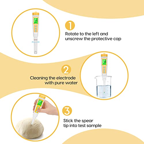 YINMIK Digital pH Meter for Food, pH Probe for Sourdough and Bread Dough, Checking The pH of Fermenting Sausages and Salami, Waterproof pH Tester for Solid and Liquid Soft Soil Sample… - color: Yellow Food pH Meter