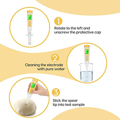 YINMIK Digital pH Meter for Food, pH Probe for Sourdough and Bread Dough, Checking The pH of Fermenting Sausages and Salami, Waterproof pH Tester for Solid and Liquid Soft Soil Sample… - color: Yellow Food pH Meter