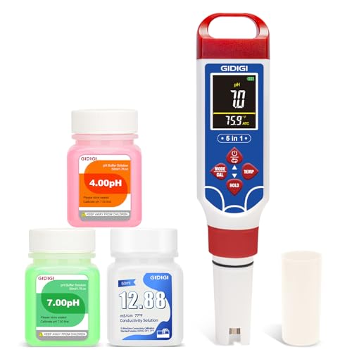 5 in 1 Digital pH Meter with TDS/EC/Salinity/Temp, Pool Salt Tester pH Pen for Water, Digital Salinity Meter for Saltwater Pool, Aquarium, Home Tank, Hydroponic pH Tester with pH Reset Function