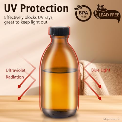 12 Pack 8 OZ Amber Glass Bottles for Vanilla Extract, 250 ML Refillable Empty Dispensing Bottles with Lids for 2nd Fermentation, Kombucha Brewing, Homemade Solutions