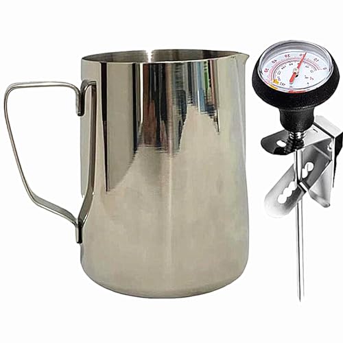 Milk Frothing Pitcher for Coffee, Barista Frother Cup,Steaming Jug (21 Ounces with Thermometer Pen) - color: 21 Ounces Pitcher with Thermometer Pen