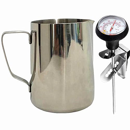 Milk Frothing Pitcher for Coffee, Barista Frother Cup,Steaming Jug (21 Ounces with Thermometer Pen) - color: 21 Ounces Pitcher with Thermometer Pen