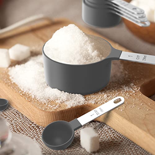 TILUCK Measuring Cups & Spoons Set, Stackable Cups and Spoons, Nesting Measure Cups with Stainless Steel Handle, Kitchen Gadgets for Cooking & Baking (Gray) - color: Gray