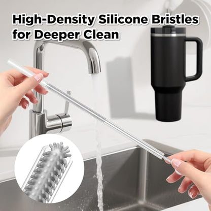 Silicone Straw Cleaner Brush, 2 Pcs Reusable Cleaning Brushes for Straws, 6mm&9mm, Gray - color: Gray