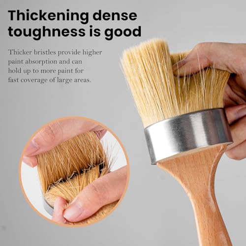 Mister Rui Wax Paint Brush 2 Pack, Chalk Paint Brush Medium & Small, Natural Bristle Brush for Painting, Stencils, Waxing, Home Decor, DIY Art Crafts - size: 1.2"1.9"
