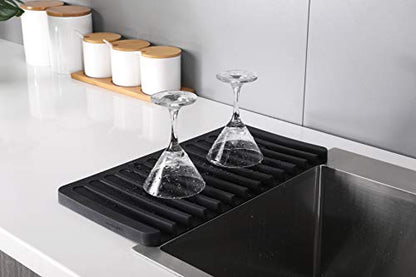 Self-Draining 2 in 1 Silicone Drying Mat and Trivet by Modern Joe's. Premium Space Saving Dish and Glassware Silicone Mat. Made from Food-grade, Dish Washer Safe and Heat Resistant (Black) - color: Black
