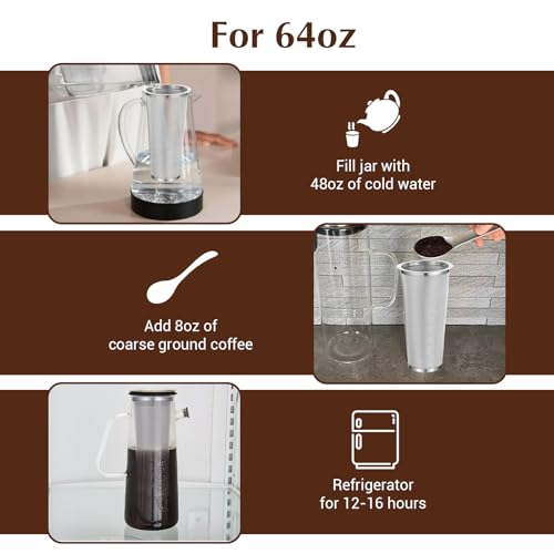 3 Pack Cold Brew Coffee Filter for 64oz Wide Mouth Mason Jar, 304 Stainless Steel Filter Ultra Fine Mesh Strainer, Reusable for Iced Coffee, Tea, Fruit Drinks