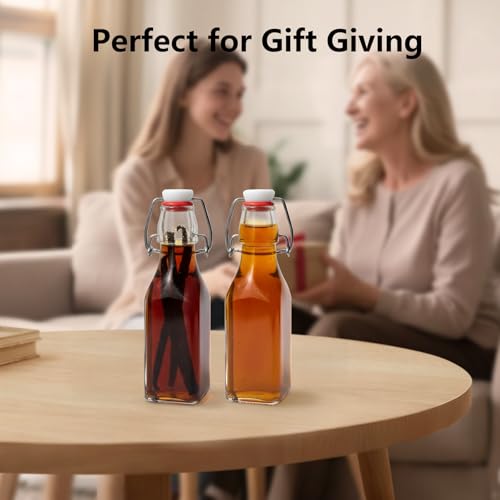 Ruckae Square Swing Top Glass Bottles with Lids Kombucha Coquito Flip Top Glass Bottle for Syrup Vanilla Extract Brew Beer Kefir Air Tight Bottles for Gift (8.5 oz 12 pack) - size: 8.5 oz 12 pack