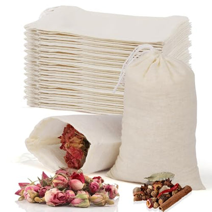 60 Pcs Empty Spice Bags for Cooking Soup, 3x4 In Natural Muslin Drawstring Bag, Reusable Tea Bags for Loose Tea, Small Cheese Cloth Cotton Bag for Straining, Unbleached Cheesecloth Herb Sachet Bag - size: 3x4 IN - 60 PCS