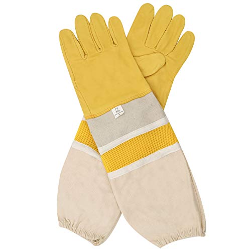 DZXZY Professional Beekeeping Gloves Hornets Premium Goatskin Leather Beekeeing Supplies with Long Canvas Protective Vented Sleeves & Elastic Cuffs.XXL - size: 2X-Large (Pack of 1)