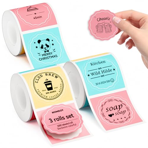 NIIMBOT Labels 3 Rolls Set for B1/B21/B31 Sticker Printer, 34x34mm (1.34'' x 1.34'') 200 Labels/Roll, Refill Labeling Tape for Home School Office Small Business (Colorful) - color: 34mm×34mm-colorful