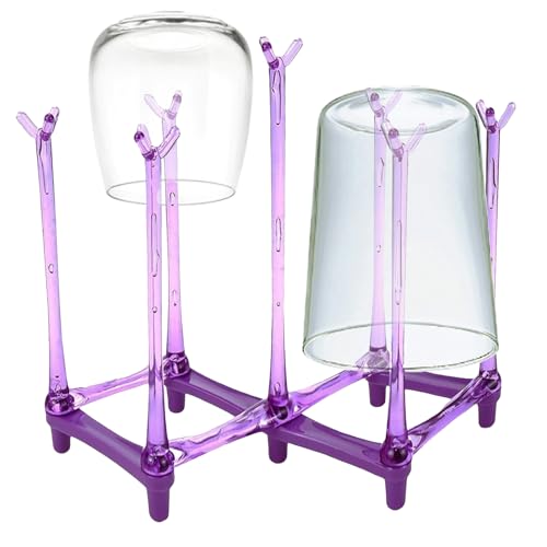 PCTC Retractable Cup Drying Rack, Drinking Glass and Sports Bottle Drainer Stand, Plastic Bag Dryer and Mug Tree with Non-Slip Bottom for Kitchen Countertop (Random Colour)