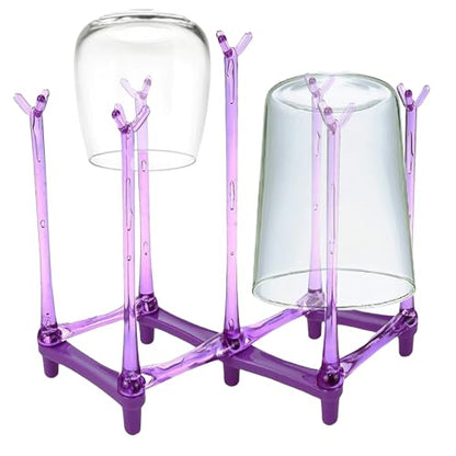 PCTC Retractable Cup Drying Rack, Drinking Glass and Sports Bottle Drainer Stand, Plastic Bag Dryer and Mug Tree with Non-Slip Bottom for Kitchen Countertop (Random Colour)