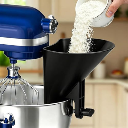 Kingofkings Flour Funnel for Kitchen Aid Mixer Accessories and Attachments | Black Stand Mixer Wide Pouring Chute fits KitchenAid Bowls, Pizza & Cake Prep, Baking Gift & Kitchen Gadgets, Patent Pending - color: Black