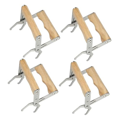 HOMSFOU 4pcs Stainless Steel Beehive Frame Holder Gripper Tools with Wooden Handle for Beekeeping Hive Frame Lifting and Inspection Equipment
