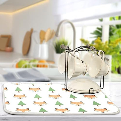 Fox Tree White Dish Drying Mat for Kitchen Counter Super Absorbent Draining Mat with Non-slip Backed Dish Rack Pad for Draining Racks Countertops Sinks Dish Bottles Cups Bowl