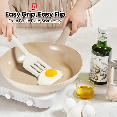 Wagensteiger Light Gray Silicone Slotted Spatula: Cooking Turner with Heat Resistant, Non-stick Cookware Safe, Gentle Head Design, BPA Free (11.81inch x 3.15inch) - size: 11.81inch x 3.15inch