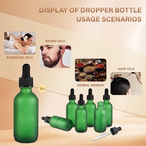 NOOEEISS 6 Pcs, 2oz Dropper Bottle, Green Glass Eye Dropper Bottle, Tincture Bottles with Dropper, Pretty Finish, Leak-Proof Design, Stronger Suction for All Kinds of Mixed Liquids - color: Green Frosted, size: 2oz-6Pack