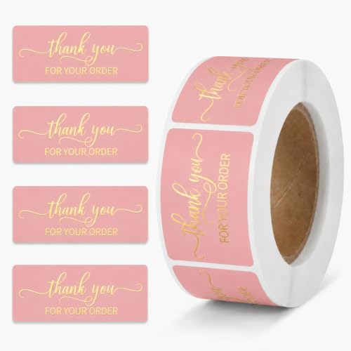 125Pcs Pink Gold Foil Thank You for Your Order Labels for Boutique Small Business Shop Owners, Online Shipping Mailers Packaging Boxes - color: 125pcs- Pink Gold Foil Thank You