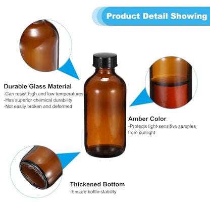PATIKIL 4oz(120ml) Glass Sample Bottles, 12Pcs Round Bottle Dispensing Bottles with Black Poly Cone Cap for Reagent Liquids, Essential Oils, Perfume, Amber - color: Amber,Black, size: 4 oz