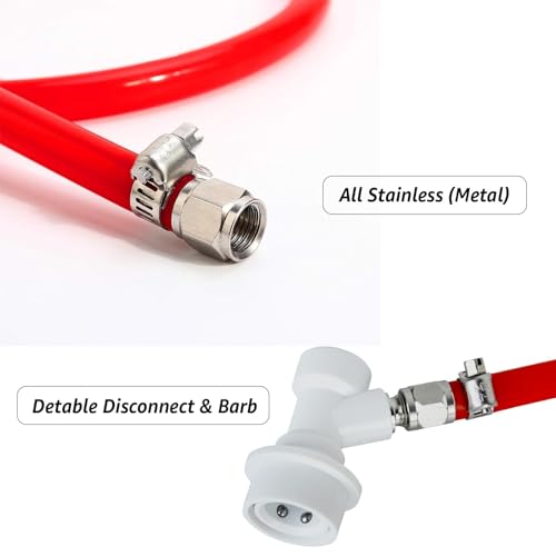 FERRODAY 5.1ft Ball Lock Gas Line Assembly W/SS Carbonation Cap 5/16 Red Long Tubing Gas Tubing Ball Lock Gas Disconnect Set Home Brewing Kit Ball Lock CO2 Gas Hose Assemble for Beer Home Brewing - size: 5ft Gas Line Assembly with Carbnation Cap