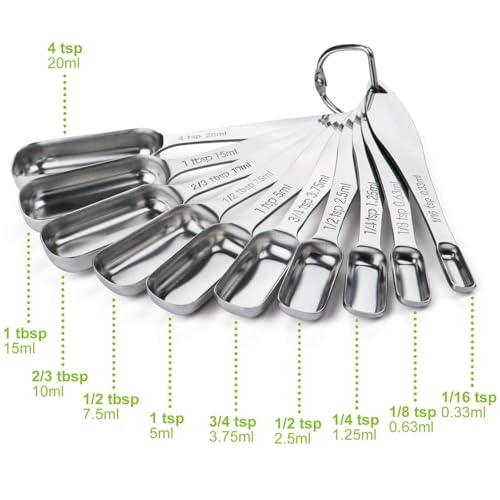 FANGSUN Narrow Measuring Spoons Set of 10, Heavy-Duty Stainless Steel Measuring Spoons with Long Handles & Engraved Measurements, Fits in Spice Jars, for Baking & Cooking - style: Spoons - Set of 10