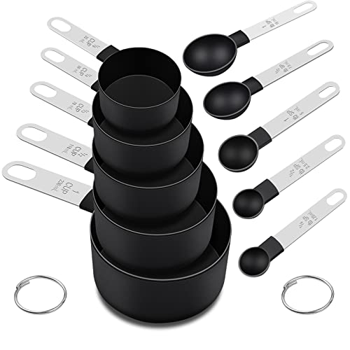 Measuring Cups and Spoons Set, 10 Pieces Nesting Measure Tools, Kitchen Essentials Gadgets with Stainless Steel Handle for Dry & Liquid Ingredient, Black - color: Black 10 Pcs