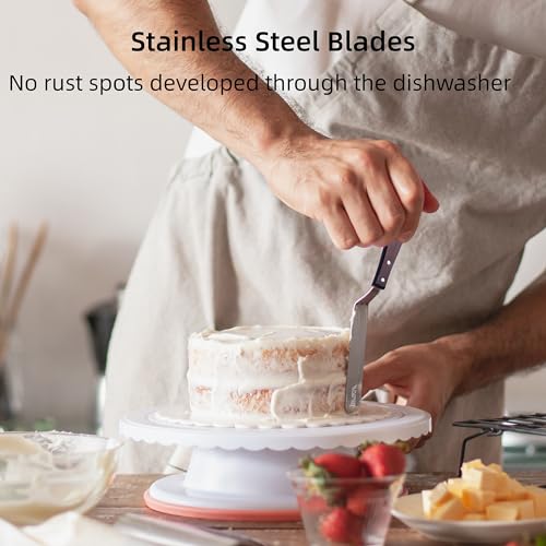 Cake Decorating Angled Icing Spatula Set of 6 8 & 10 Inch Wooden Handle Stainless Steel Offset Frosting Spatulas - size: offset spatulas 6 8 10 inches