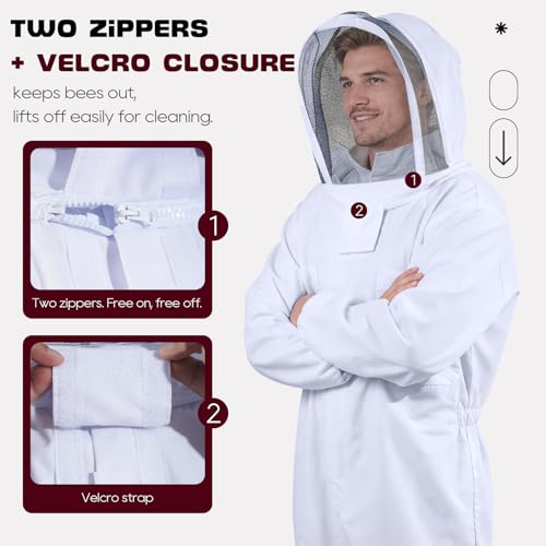 LONGADS Professional Bee Suit for Men and Women, Full Body Beekeeping Suit with Gloves & Protective Round Veil, Size XL (Fits 65-69 Inches / 5'5"-5'9") for Apiary & Backyard - size: XL for 5'7"-5'11"
