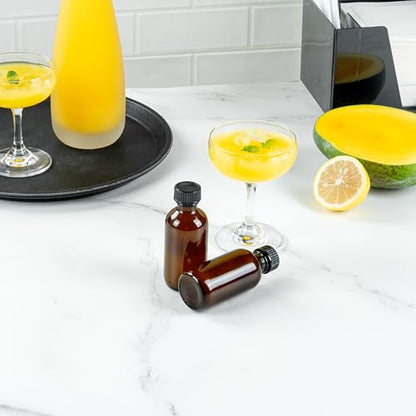 Restaurantware Vetri 2 Ounce Boston Glass Bottles, 48 Sample Bottles With Black Phenolic Caps - Dishwashable, Round, Amber Glass Bottle, For Potion, Juice, Ginger Shots, Whiskey, Liquids - color: Amber, size: 2 oz