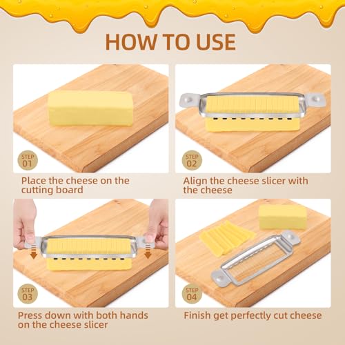 Stainless Steel Butter & Cheese Slicer – 18 Wire Cutter for Perfect 1/4" Slices, Ergonomic Handle, Dishwasher Safe for Butter, Cheese & Soft Foods