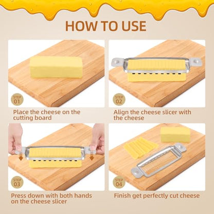 Stainless Steel Butter & Cheese Slicer – 18 Wire Cutter for Perfect 1/4" Slices, Ergonomic Handle, Dishwasher Safe for Butter, Cheese & Soft Foods