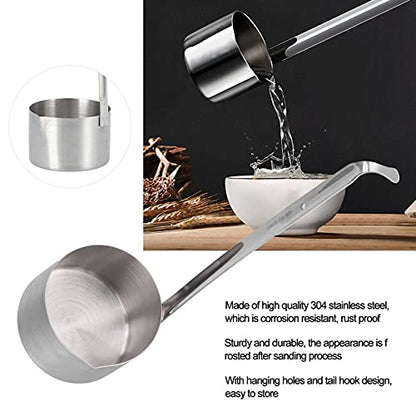 Wine Ladle, Stainless Steel Spoon Dipper With Pour Spout Long Handle and Hook, Flat Bottom Measure Spoon 25ml, 50ml, 125ml, 250ml, 500ml (500ML) - size: 500ML
