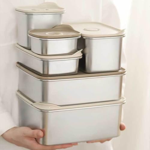 Stainless Steel Food Storage Containers with Airtight Lids Set, Leakproof Meal Prep Containers, Airtight Kimchi Containers Reusable, Stackable/Oven/Dishwsher/Freezer Safe 600ML