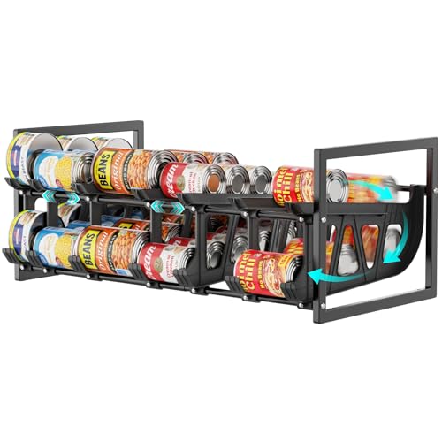 iSPECLE Can Organizer for Pantry - Auto-Rolling, Expands to Hold 60 Cans | Stackable For Walk-in Deep Pantry Shelve, Adjustable Width for Food Cans, Sturdy Metal Frame, Easy Access & Restocking, Black - color: 60 Cans, Black