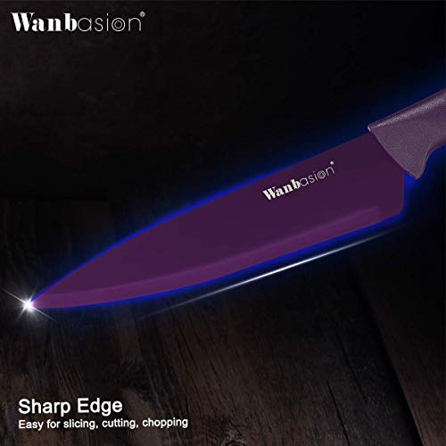 Wanbasion Purple Stainless Steel Knife Set, Sharp Kitchen Knife Set Professional, Kitchen Knife Set Dishwasher Safe with Covers for Cooking - color: Purple